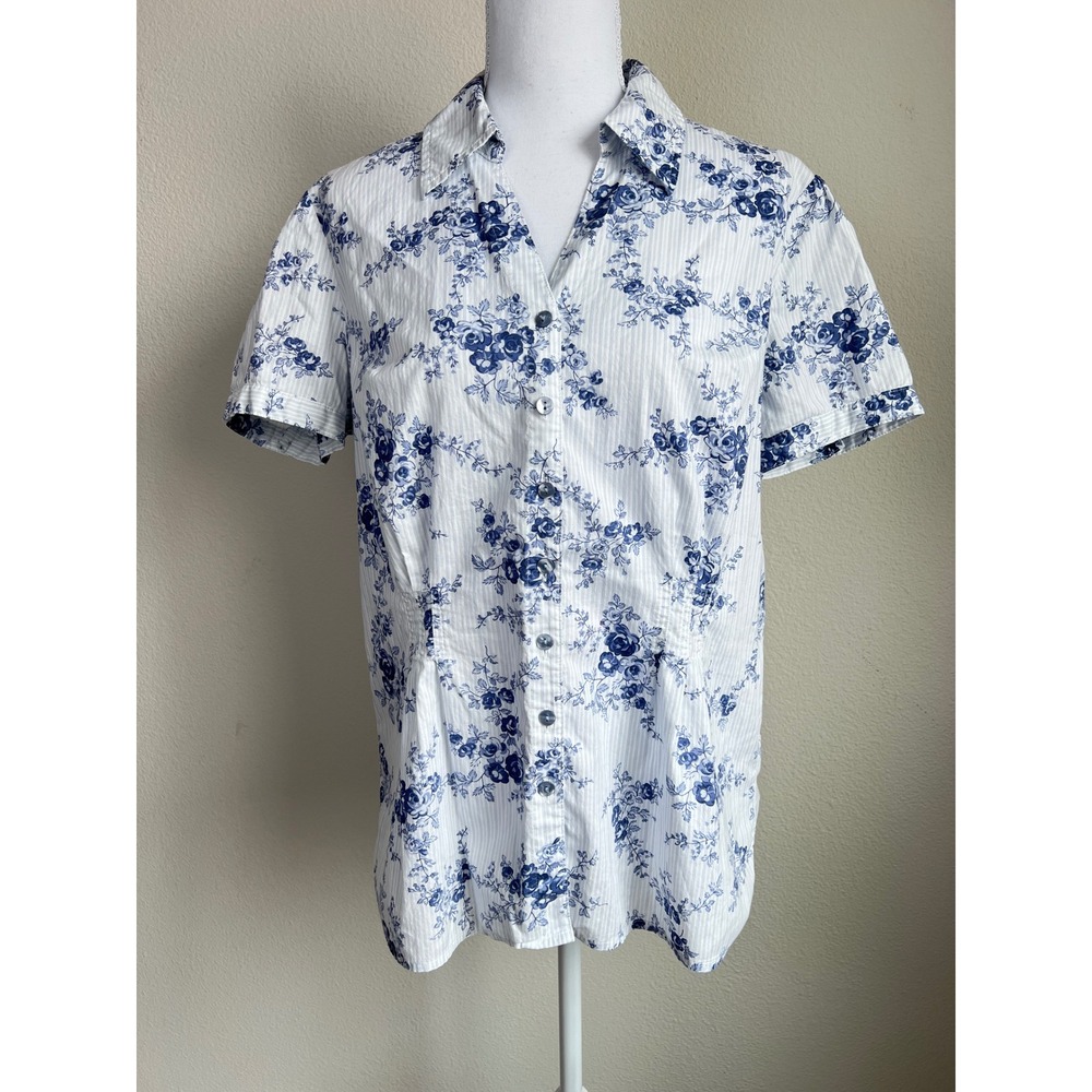 Pendleton Floral Cotton Shirt Sz 10 Romantic Coastal Grandma Garden Tea Party